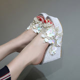 Fligmm Sandals And Slippers Are Available In Stock. Korean Fashion Beaded Flowers Summer Transparent Slope Thick-Soled Slippers