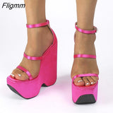 Fligmm New Ladies High Platform Summer Sandals Fashion Buckle Wedges High Heels women's Sandals Party Wedding Sexy Shoes Woman 0410