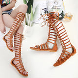 Fligmm Sandals, Long Shoes, Spot Bohemian Hollowed-Out Comfortable Student Ladies Strapped Flat Roman Sandals