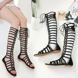 Fligmm Sandals, Long Shoes, Spot Bohemian Hollowed-Out Comfortable Student Ladies Strapped Flat Roman Sandals