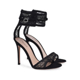 Fligmm Black Gold Sexy Net Cloth Lace Super High Heels Sandals Large Size Fashion Women's Shoes