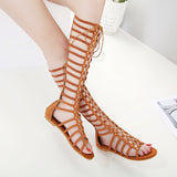 Fligmm Sandals, Long Shoes, Spot Bohemian Hollowed-Out Comfortable Student Ladies Strapped Flat Roman Sandals