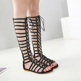 Fligmm Sandals, Long Shoes, Spot Bohemian Hollowed-Out Comfortable Student Ladies Strapped Flat Roman Sandals