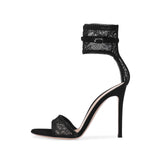 Fligmm Black Gold Sexy Net Cloth Lace Super High Heels Sandals Large Size Fashion Women's Shoes