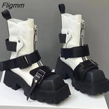 Fligmm Chelsea Women Short Botines Woman Fashion Thick Sole Flats Heels Ankle Booties Slip On Ladies Winter botas femininas 0410