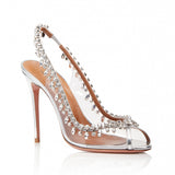 Fligmm Fish Mouth Sauce High Heel Single Shoes Large Size Women's Shoes Gorgeous Chain Diamond Fashion Shoes Chengdu