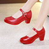 Fligmm Buckle, Thick Heel, Single Shoes, Round Head, Large Size Work Shoes, 2024 Cheongsam, Walking Show Shoes, Square Dance Shoes