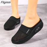 Fligmm Cushion Slip-On Women Walking Shoes Orthopedic Diabetic Ladies Platform Mules Mesh Lightweight Slippers Wedge Female Sneaker 0410