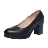 Fligmm Work Shoes Black Job Interview Formal Dress Round Head Thick Heels Large Size 40-43 Women's Single Shoes