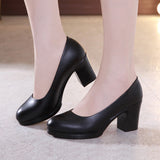 Fligmm Work Shoes Black Job Interview Formal Dress Round Head Thick Heels Large Size 40-43 Women's Single Shoes