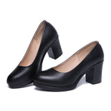 Fligmm Work Shoes Black Job Interview Formal Dress Round Head Thick Heels Large Size 40-43 Women's Single Shoes