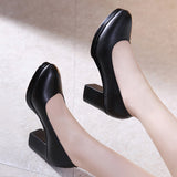 Fligmm Work Shoes Black Job Interview Formal Dress Round Head Thick Heels Large Size 40-43 Women's Single Shoes