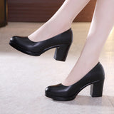 Fligmm Work Shoes Black Job Interview Formal Dress Round Head Thick Heels Large Size 40-43 Women's Single Shoes