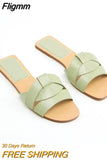 Fligmm 2023 Woman's Gold Cross Straps Slipper Beige Round Toes Slingbacks Sandals Green Casual Beach Brown Flat Slides Summer New 0410