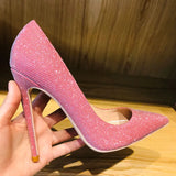 Fligmm Pink Sparkly Bling Women Wedding High Heel Shoes 12cm 10cm 8cm Customize Lady Shiny Pumps Dress Shoes Plus Size 33-45