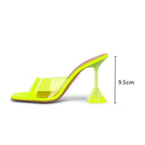 Fligmm style Transparent PVC Women Slippers Fashion Square toe Cup heeled Summer Female Mules Slides High heels Sandals Shoes