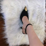 Fligmm style Fashion Metal Chains Women Pumps Elegant Pointed toe Ankle Strap High heels Spring Summer Female Party Dress Shoes