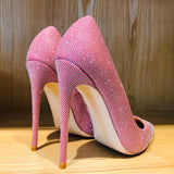 Fligmm Pink Sparkly Bling Women Wedding High Heel Shoes 12cm 10cm 8cm Customize Lady Shiny Pumps Dress Shoes Plus Size 33-45