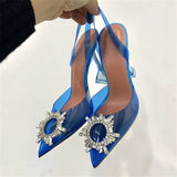 Fligmm Star style Green Blue Soft PVC Women Sandals Fashion Crystal Heeled Slingbacks Summer Shoes High heels Wedding Bride Shoes