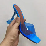 Fligmm style Transparent PVC Women Slippers Fashion Square toe Cup heeled Summer Female Mules Slides High heels Sandals Shoes