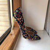 Fligmm Blue Bling Sequins Women Sexy Extremely High Heels Pointed Toe Slip On Stiletto Chic Pumps Ladies Party Wedding Shoes