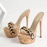 Fligmm 35-42 Platform Slippers For Women Sexy Leopard Grain Dance Sandals Fashion Wooden Thick Bottom High Heels Stripper Shoes 0410