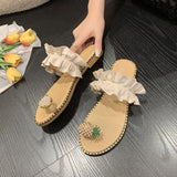 Fligmm Summer New Set Toe Lace Pineapple Flat-Soled Large-Size Sandals And Slippers From Women's Stock