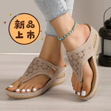 Fligmm Summer New Herringbone Trailer Stitching, Sloping Heels, Thick Soles, Foot Clips, Hollowed-Out New Flip-Flops