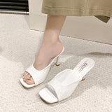 Fligmm New High-Heeled Sandals Square Head Korean Version Of Fashion High-Heeled Shoes Large-Size Fashion Slippers