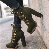 Fligmm Size 2024 Autumn And Winter Waterproof Table High Heel Laced Riveted Short Boots Suede Martin Boots