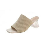 Fligmm High-Heeled Slippers Women Wear 2024 New Square-Toed Knitted Transparent Thick-Heeled Sandals In Summer