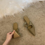 Fligmm Spring Style Baotou Semi-Drag Fashion Temperament Pointy Single Shoes Flat-Soled Slippers Liao Le Slippers Women's Shoes