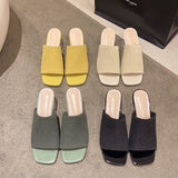 Fligmm High-Heeled Slippers Women Wear 2024 New Square-Toed Knitted Transparent Thick-Heeled Sandals In Summer