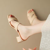 Fligmm Square Head Sandals And Slippers Women Wear Casual Thick Heels And Anti-Skid New High-Heeled Sandals In The Summer Of 2024