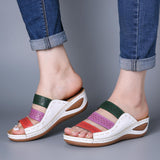 Fligmm Sandals 2024 Summer New Slope Heel Color One-Word Women's Sandals Wish Out Of Stock