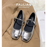 Fligmm Bright Face Single Shoes Women's 2024 Spring New Korean Flat-Bottomed Flat-Soled Pea Shoes Small Leather Shoes