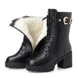 Fligmm Women With Short Boots In Winter, Women's Boots, Thick Heels, Martin Boots, High Heels, Leather Boots, Velvet Women's Cotton Shoes.