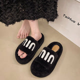 Fligmm Celebrity Muffin Thick Bottom Letter Wool Slippers Women Wear 2024 Winter New Style Lamb Wool Cotton Slippers