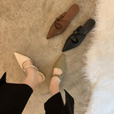 Fligmm Spring Style Baotou Semi-Drag Fashion Temperament Pointy Single Shoes Flat-Soled Slippers Liao Le Slippers Women's Shoes