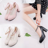 Fligmm And Autumn New Women's Shoes Pearl Chain High-Heeled Shoes Thick Soles Large Size Thick Heels Professional Single Shoes Working Women's Shoes