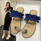 Fligmm Summer New Set Toe Lace Pineapple Flat-Soled Large-Size Sandals And Slippers From Women's Stock