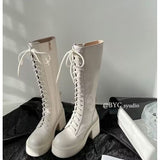 Fligmm Chao Super Hot Girls Fried Street Boots Knight Boots 2024 Autumn And Winter Style Minority Design Thick-Soled High-Heeled Boots