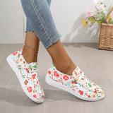 Fligmm Pea Shoes Women's Christmas Printed Shoes 2024 Autumn And Winter New Women's Shoes With Round Heads