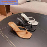 Fligmm Toe Sandals Women's Word Flip-Flops, High Heels, Stilettos, Fashionable Slippers, Square Heads And Summer Slippers