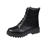 Fligmm Boots And Women's Shoes 2024 New Autumn Flat-Bottomed Vintage Lace-Up Black Korean Fashion Boots