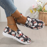 Fligmm Pea Shoes Women's Christmas Printed Shoes 2024 Autumn And Winter New Women's Shoes With Round Heads