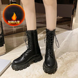 Fligmm Boots 2024 Spring And Autumn New White Thin Medium Tube Breathable Thick Soles Single Boots Fashion Locomotive Short Boots