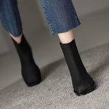 Fligmm British Style Thick Heel Rear Zipper Martin Boots Matching Square Head Elastic Thin Short Boots 2024 Autumn / Winter Single Boot Women