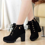 Fligmm New High Heel Thick Heel Casual Women's Boots Platform Ankle Boots Round Head Side Zipper Lace Ankle Boots