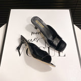 Fligmm New High-Heeled Sandals Square Head Korean Version Of Fashion High-Heeled Shoes Large-Size Fashion Slippers